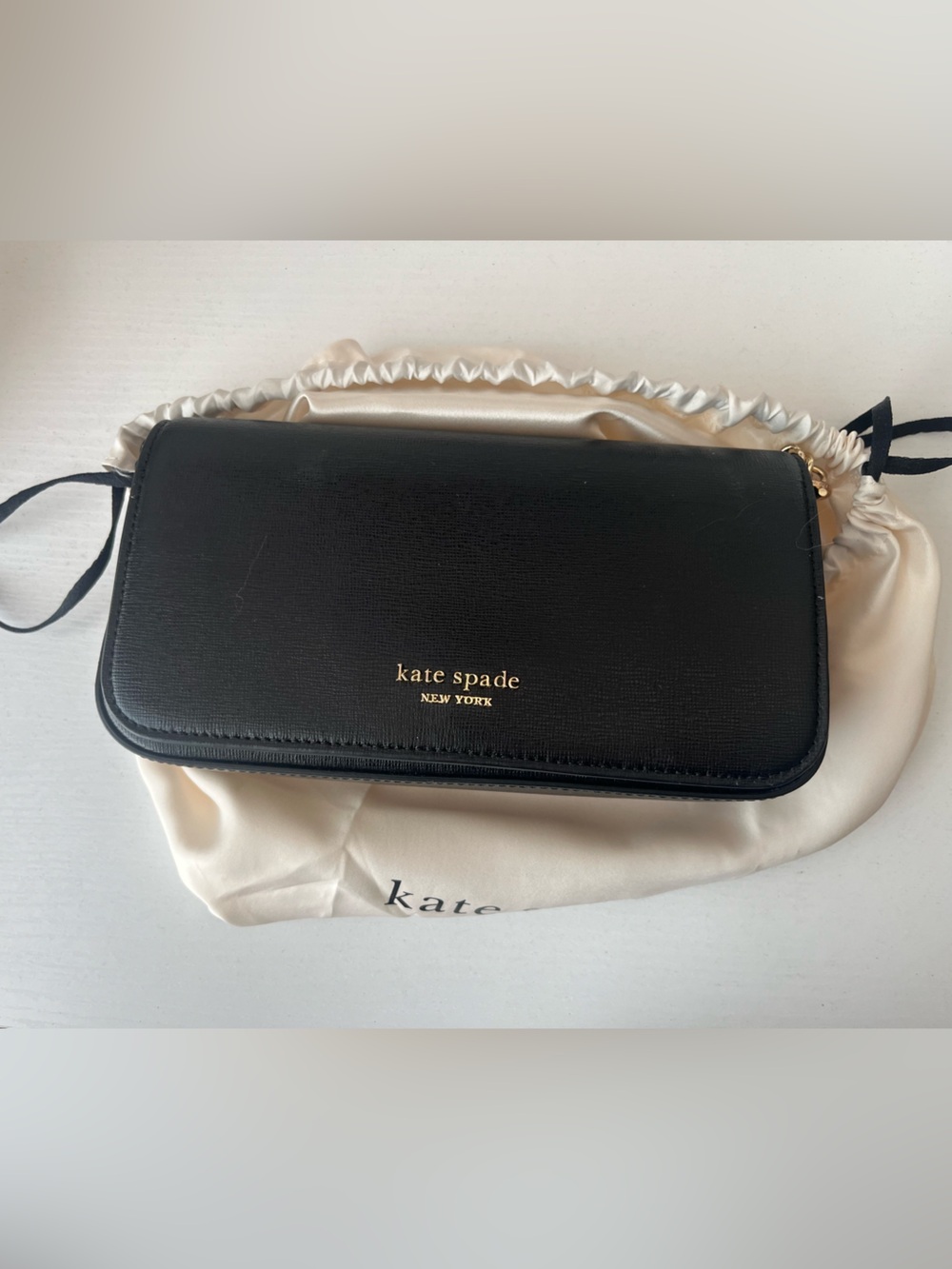 kate spade Black Leather Clutch/ Wallet w/crossbody strap
